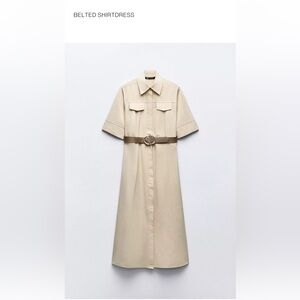Zara Cream Midi Dress with Tan Belt